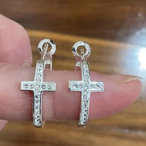 Cross shape earrings silver tone